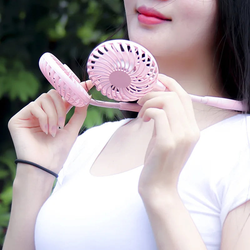 USB Portable Cold Fan Hands Free Neck Hanging Rechargeable Mini Sports3-Speed