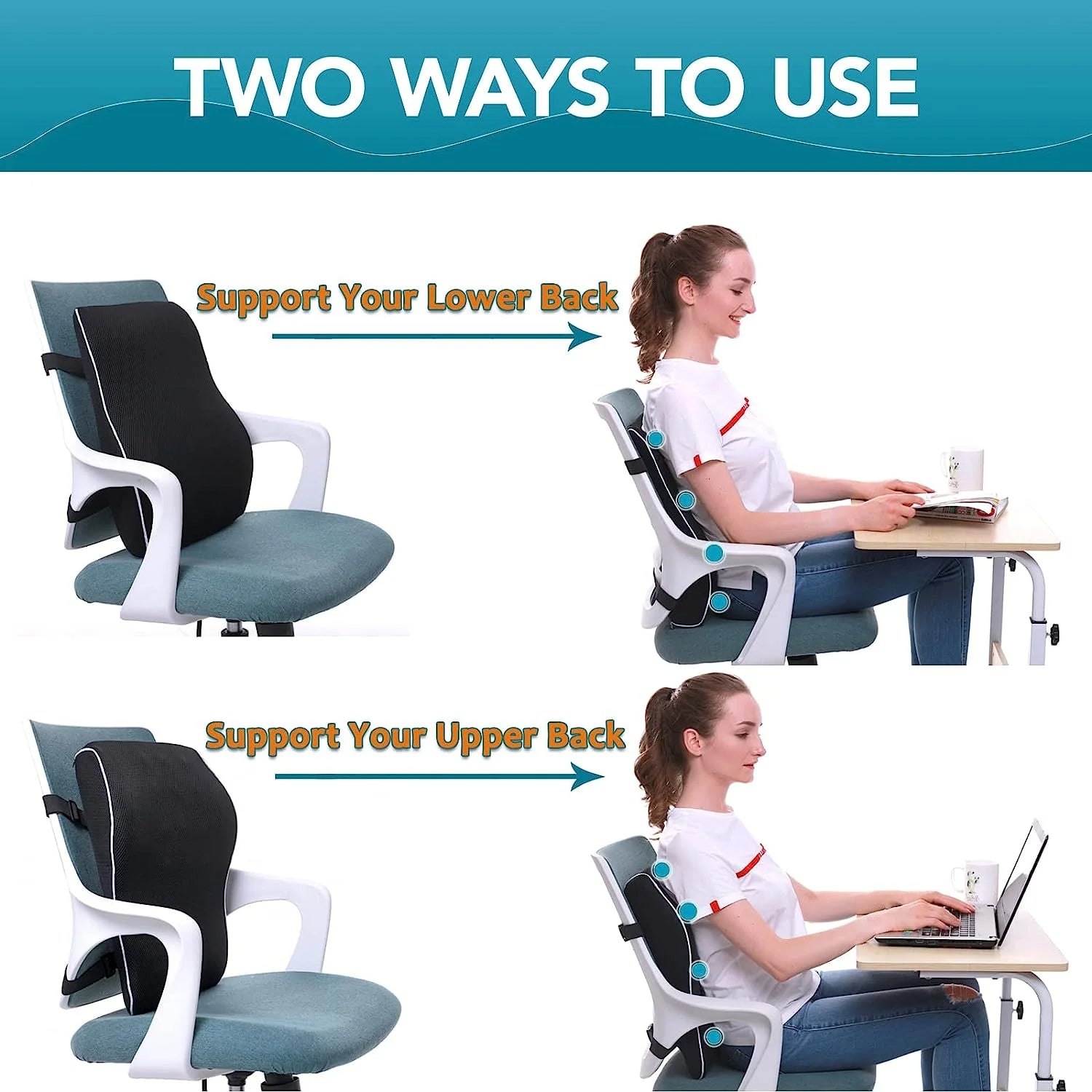 Lumbar Support Pillow for Office Chair Car, Ergonomic Memory Foam Back Cushion for Pain Relief Backrests Black