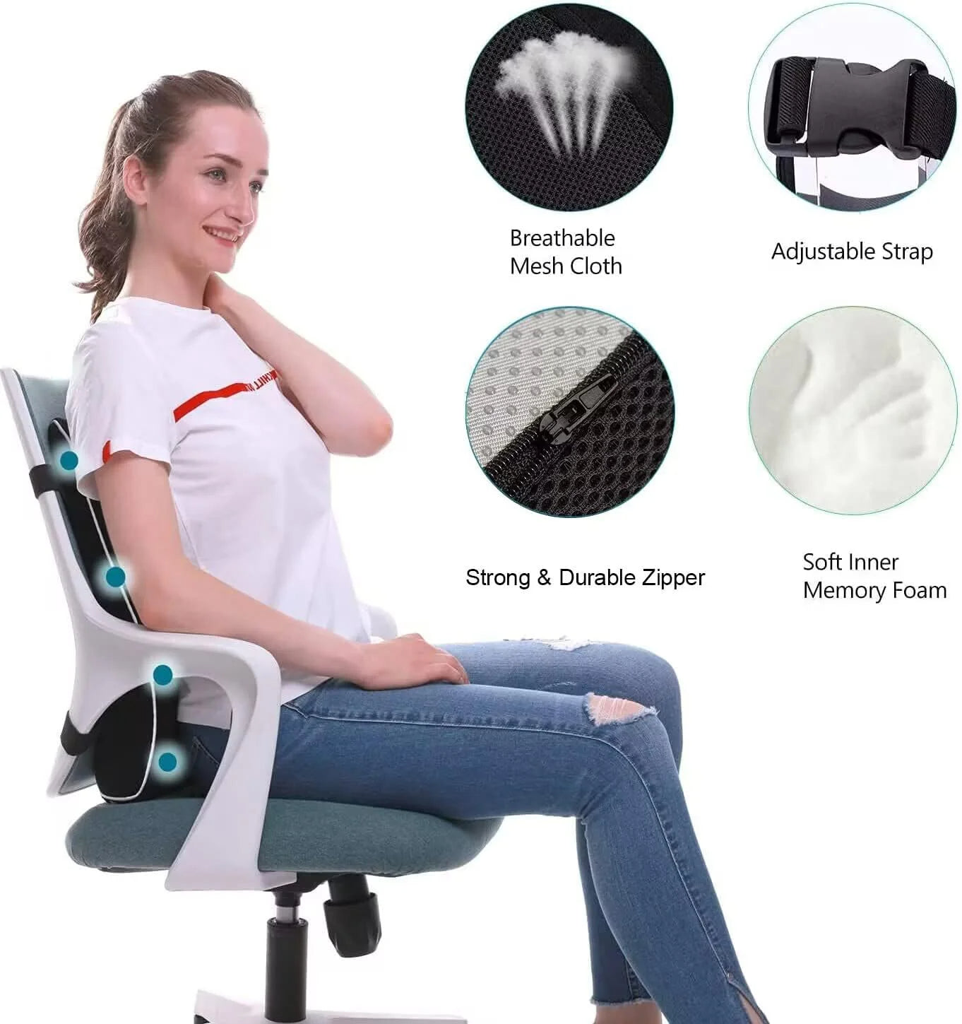 Lumbar Support Pillow for Office Chair Car, Ergonomic Memory Foam Back Cushion for Pain Relief Backrests Black